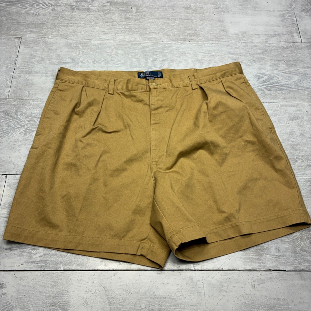 Polo Ralph Lauren Andrew Short Mens 42 Tan Chino Pleated Cotton Walking Shorts